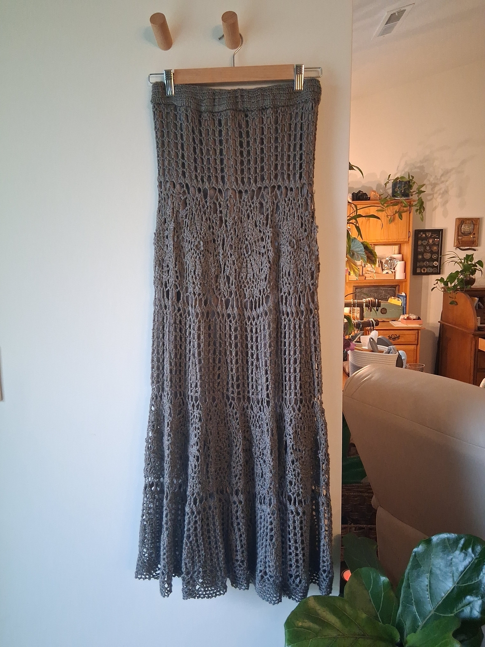Boston Proper Crochet Maxi Skirt in Charcoal Gray